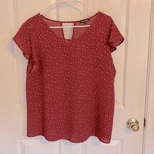 Papermoon Kiera Keyhole Back Blouse Red Polka Dot Short Sleeve Blouse, Size XL